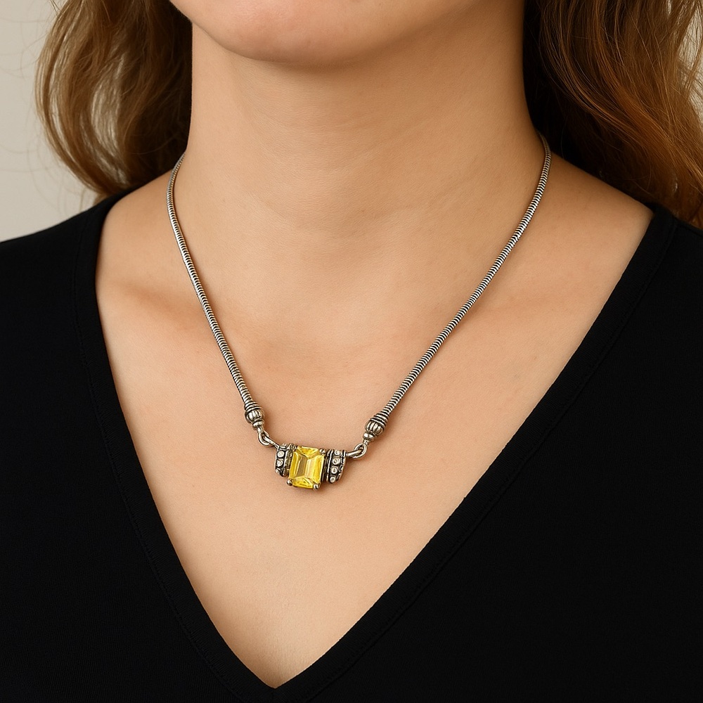 Lagos Two Tone Citrine Pendant with Silver Snake Necklace